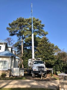 Crofton Crane Rental & Rigging's 40-ton Manitex removing tree at residence.